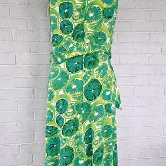 Land's End Green Floral Pullover Knit tank Dress with Lime Citrus Pattern Size S - Picture 9 of 10